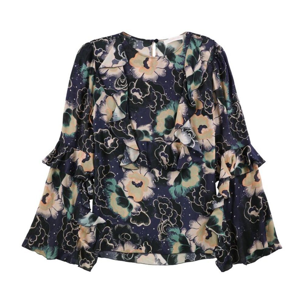 SeeByChloe Womens Ruffled Sleeve Floral Peplum Blouse, NWT